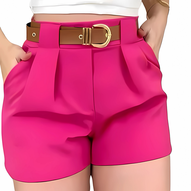 Short Feminino Alfaiataria Social com Cinto Cintura Alta-PROMOÇÃO