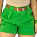Short Feminino Alfaiataria Social com Cinto Cintura Alta-PROMOÇÃO