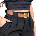 Short Feminino Alfaiataria Social com Cinto Cintura Alta-PROMOÇÃO